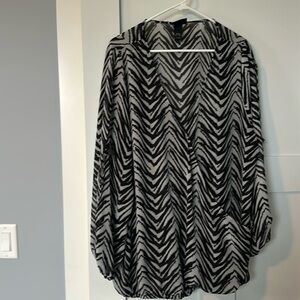 Lane Bryant size 22/24 wrap blouse with peekaboo sleeve black and grayish white